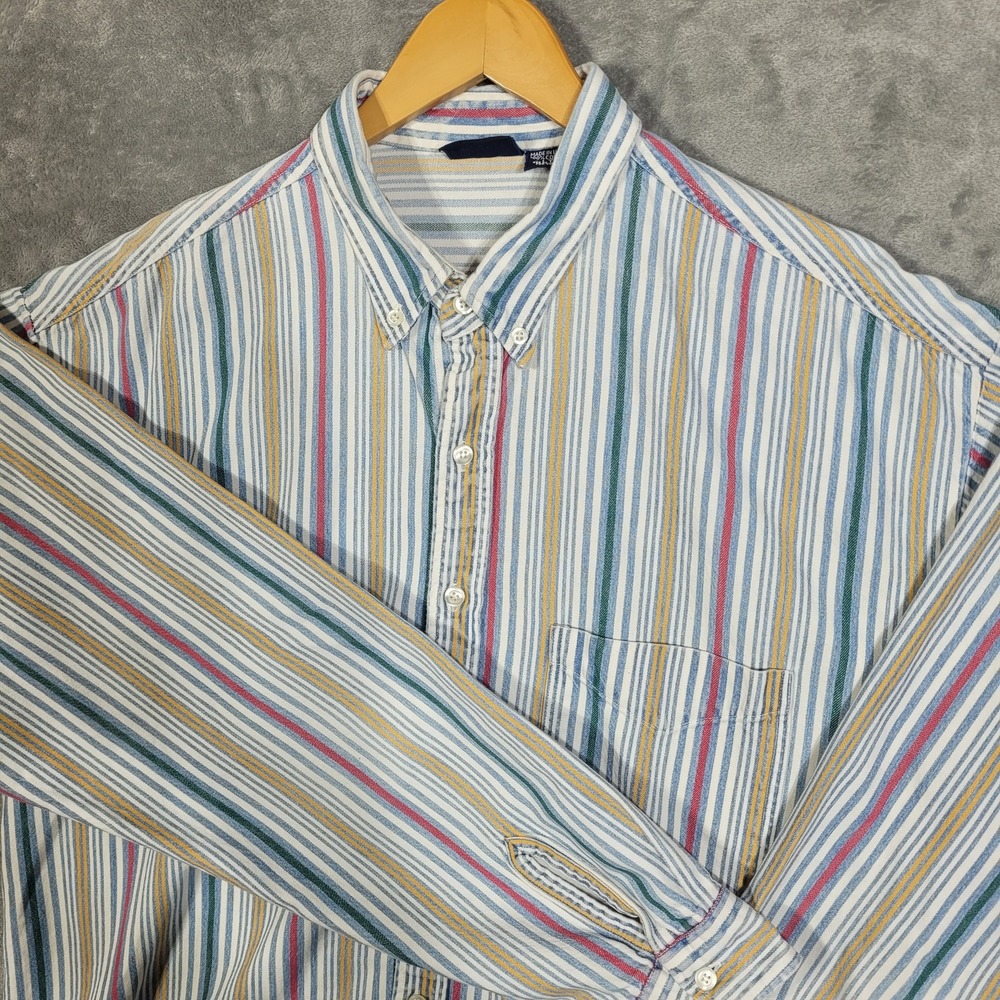 Vintage Bon Homme Shirt Mens Large Tall Striped Button Up Made USA 90s